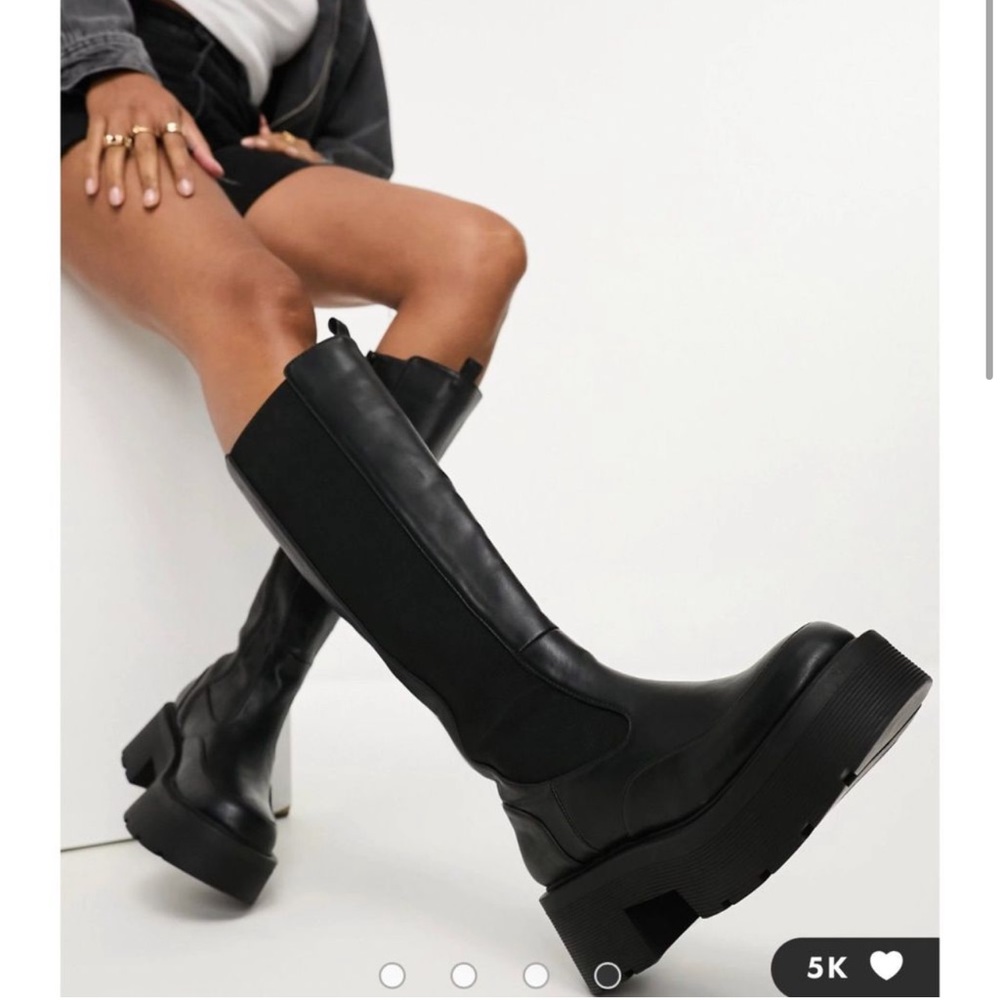 Public Desire Womens Black Knee High Platform Chunky Combat Boots